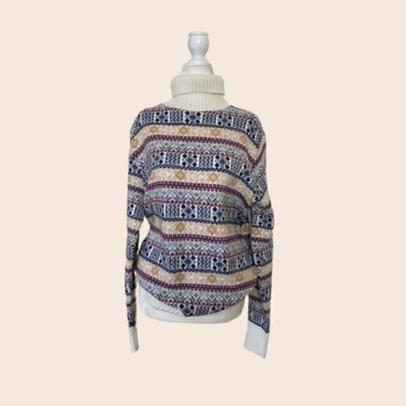 Vintage Acrylic Fair Isle Style Turtleneck Sweater Size M - Picture 3 of 8